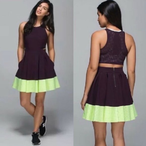lululemon athletica Dresses & Skirts - NWOT Lululemon Away Dress Black Cherry Lime Sz 4
